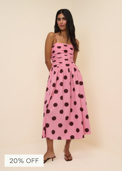 Pink Polka Dot Bandeau Alice Midi Dress