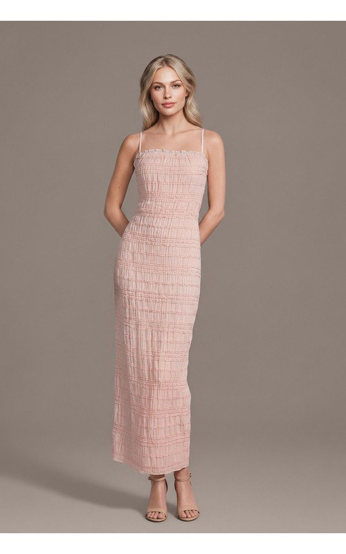 Micro Ruffle Ankle-Length Spaghetti Strap Sheath