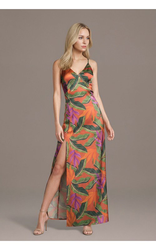 Floral Print Charmeuse V-Neck Sheath Dress
