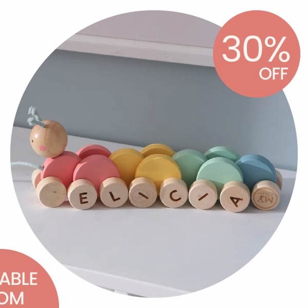 Personalised Colourful Pull Along Caterpillar FSC®