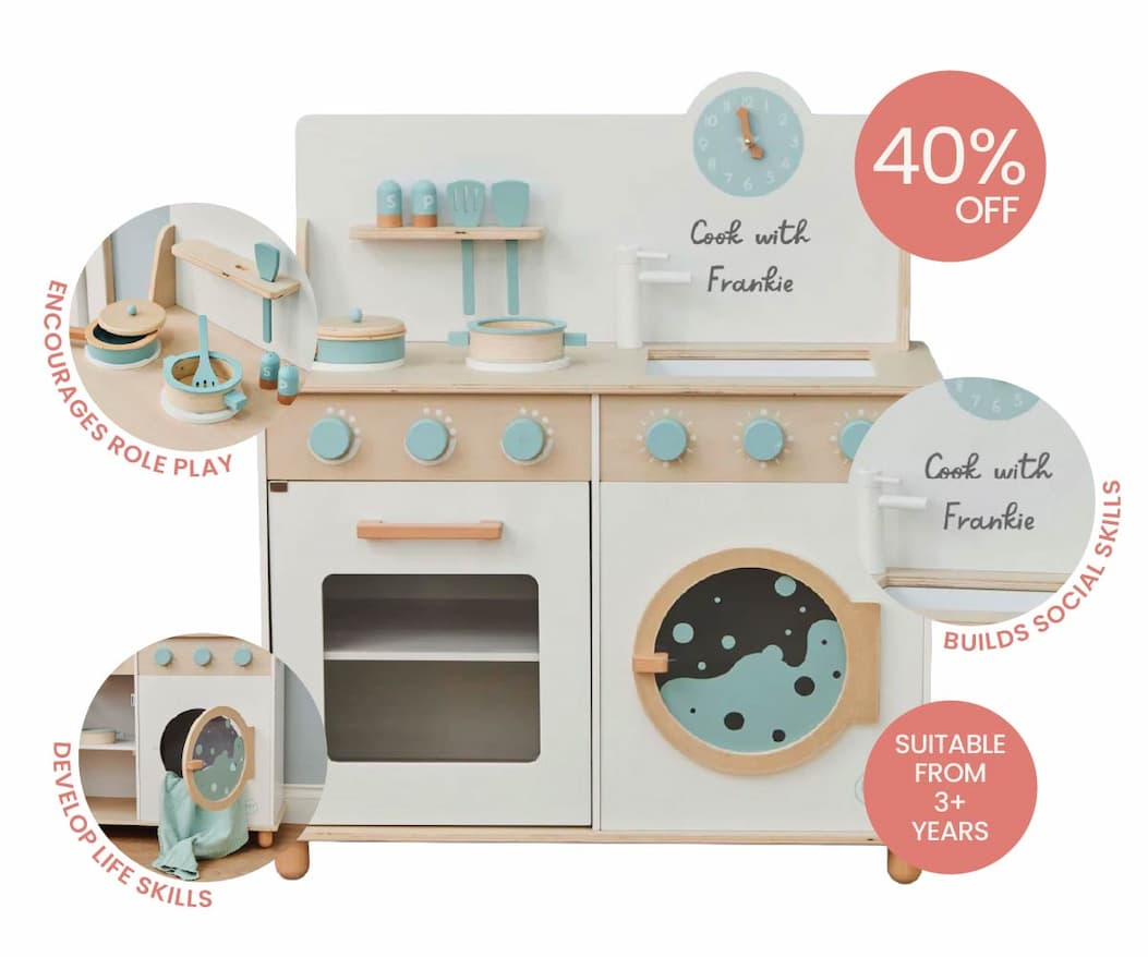 Personalised White FSC® Wooden Kitchen & Washing Machine Toy
