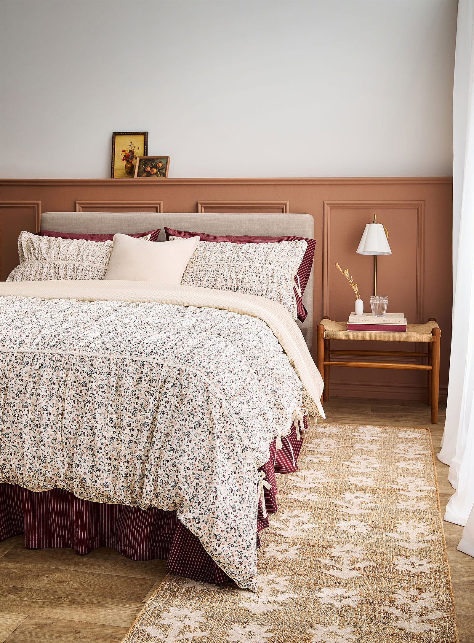 Antique floral gathered duvet cover set