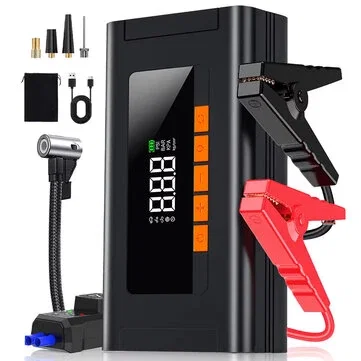 1500A 12V Jump Starter With Air Compressor 150PSI Portable Power Bank Tire Inflator N10 Car Battery Booster Pack With 500 Lumens LED Light Smart Clamp