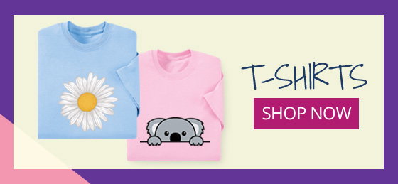 A banner promoting stylish t-shirt designs at Potpourri Gift featuring comfortable tees with fun graphics and a shop now button.