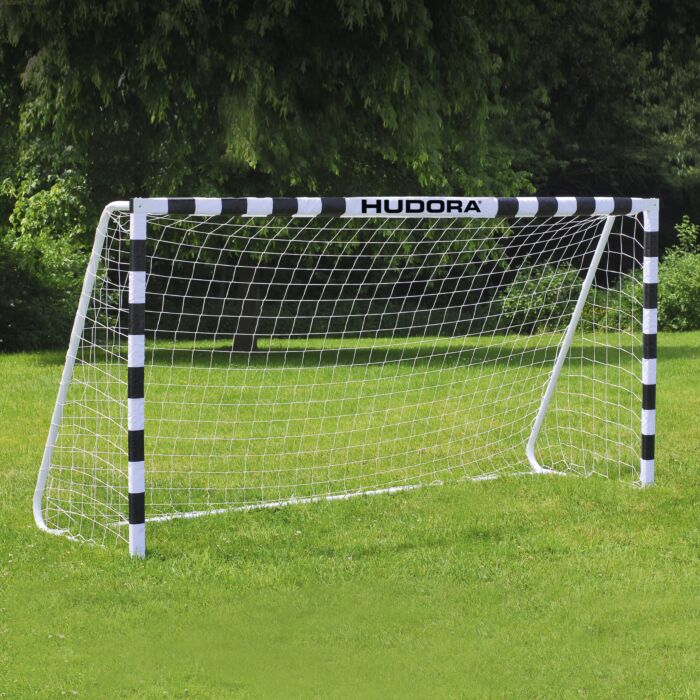 Hudora Fussballtor für den Garten, stabiler Vierkantrahmen mit Clickmontage , weiss