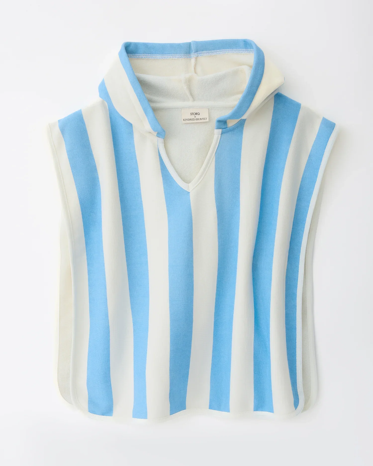 Image of Organic Cotton Toddler Poncho Towel | Blue Wide Stripe