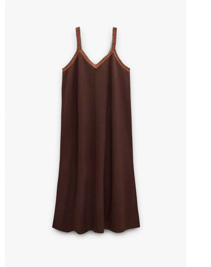Plain midi dress with straps