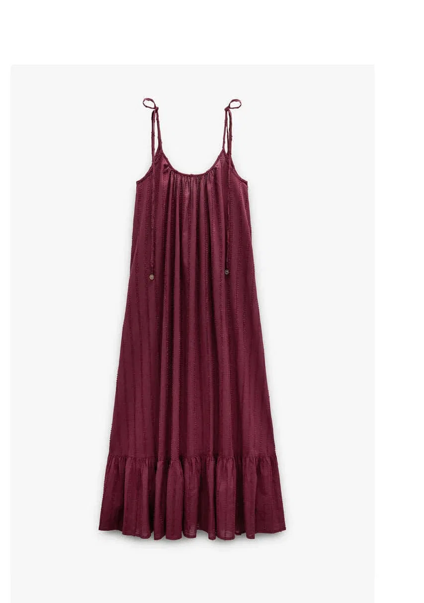 Dress with embossed texture straps 100% cotton
