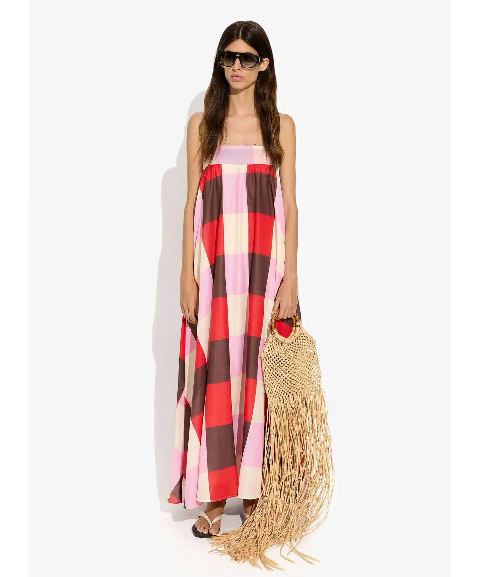 Dress with straps with squares 100% cotton