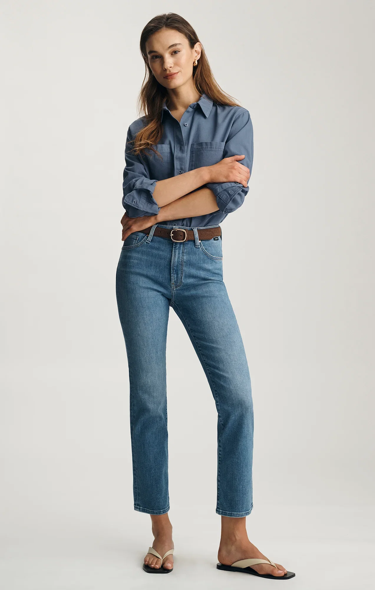 Image of KENDRA STRAIGHT LEG IN MID BRUSHED FLEX BLUE