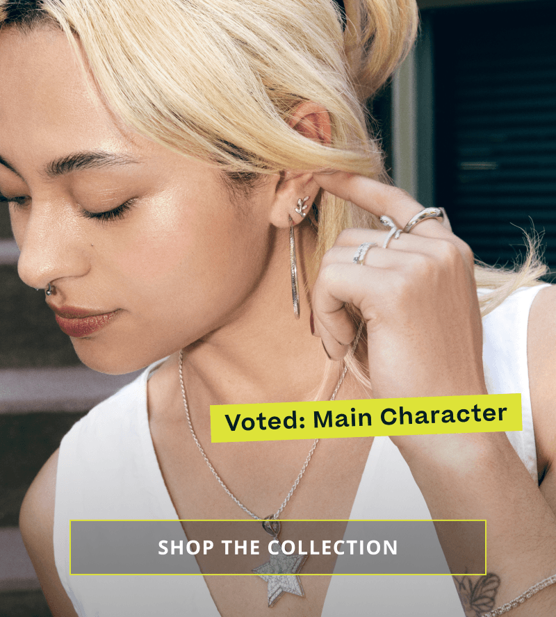 NYLON’S Kat Diermissen in silver rings, ear stack & bold pendants. Click here to shop the collection