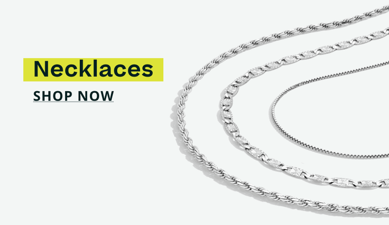 Three diverse silver link necklaces, including rope. Necklaces. Click here to shop now