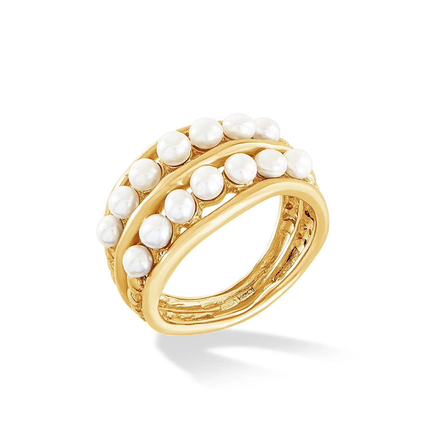 Image of 9k Gold Double Row Pearl Waterfall Ring