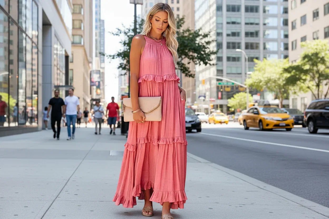 Apricot ruffle maxi dress