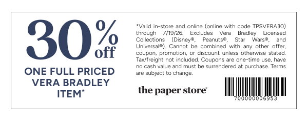 30% off one full priced Vera Bradley item*