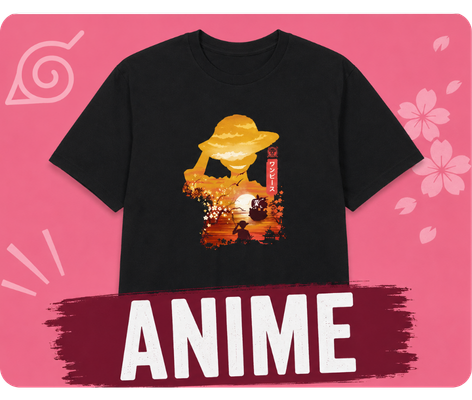 Camiseta negra con diseño de anime al atardecer.