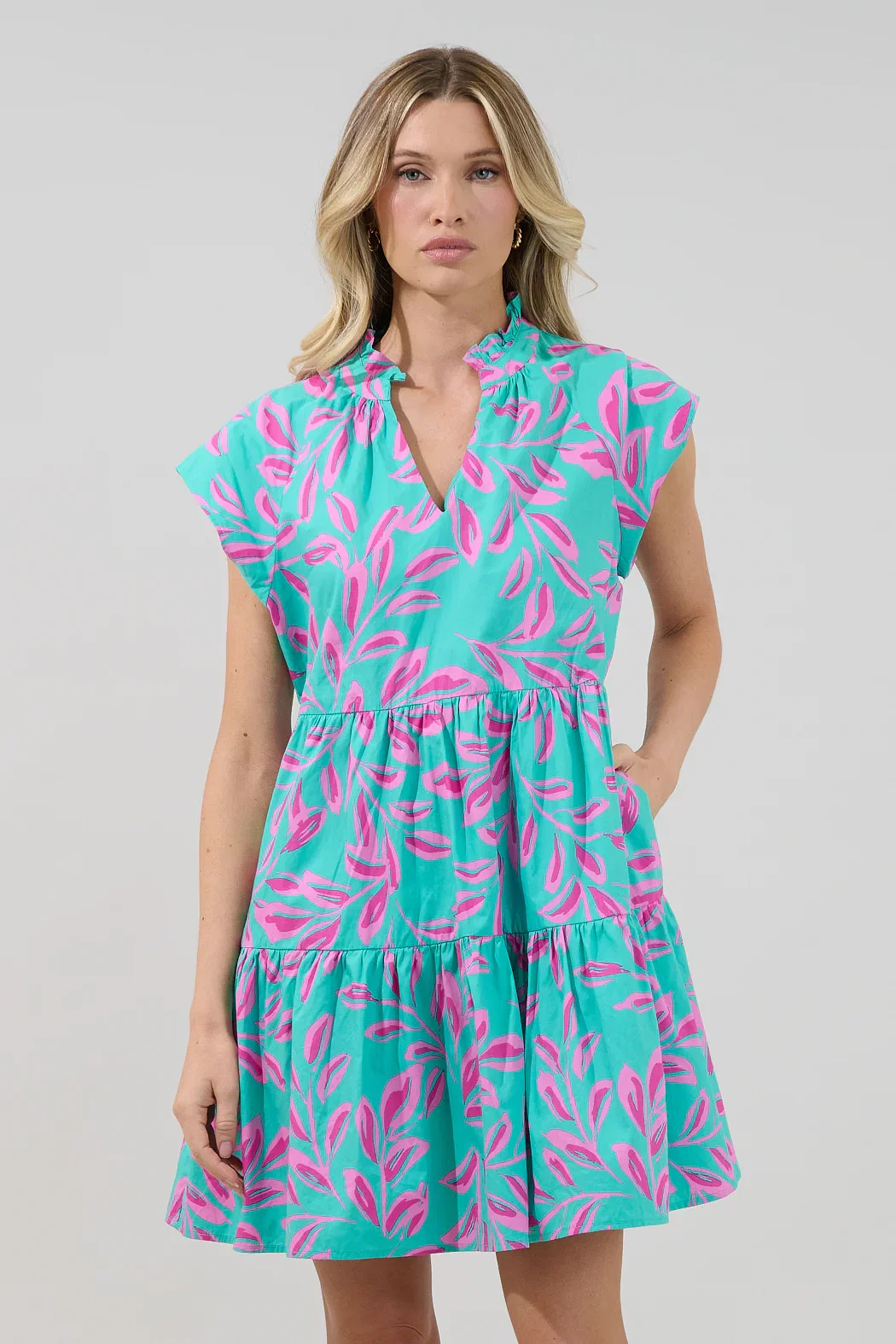 Image of Janelly Poplin Tiered Mini Dress Palmate