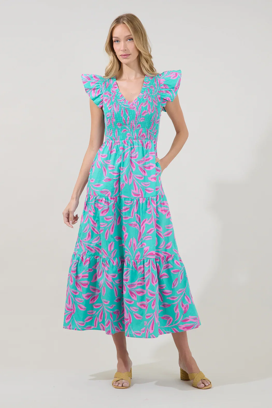 Image of Sunfire Tiered Midi Dress Palmate