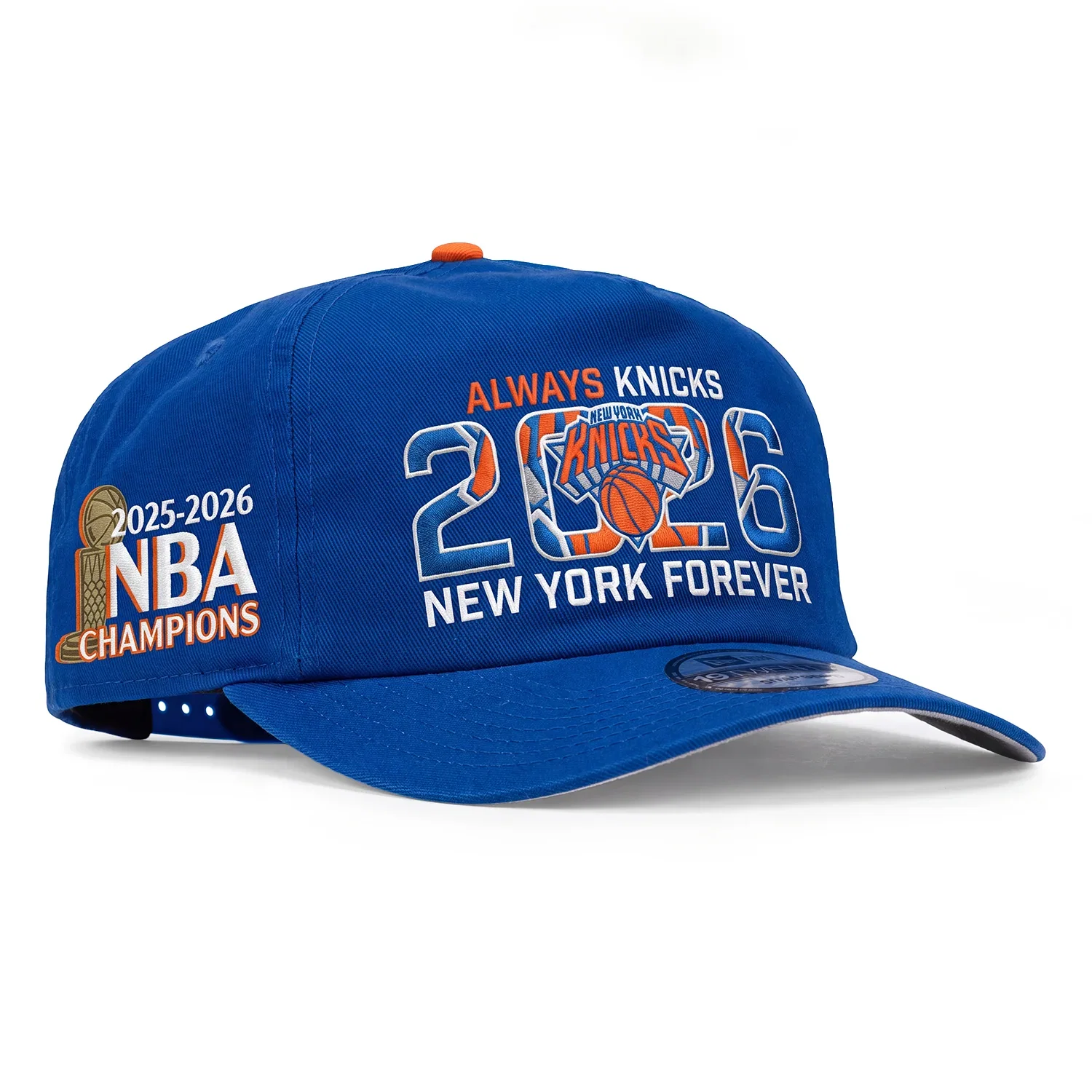 Image of Pre-Order New Era 19Twenty New York Knicks 2026 NBA Champions Patch Always Knicks New York Forever Snapback Hat - Royal