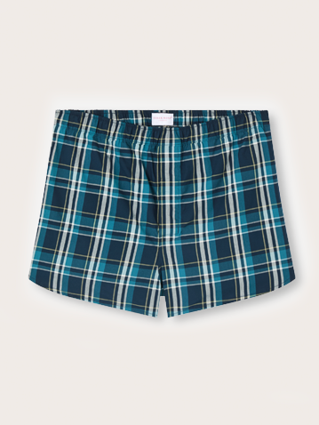 Men's Modern Fit Boxers in Navy Blue & Teal Check