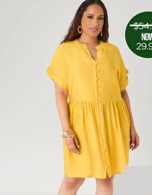 Cuffed V Neck Babydoll Dress