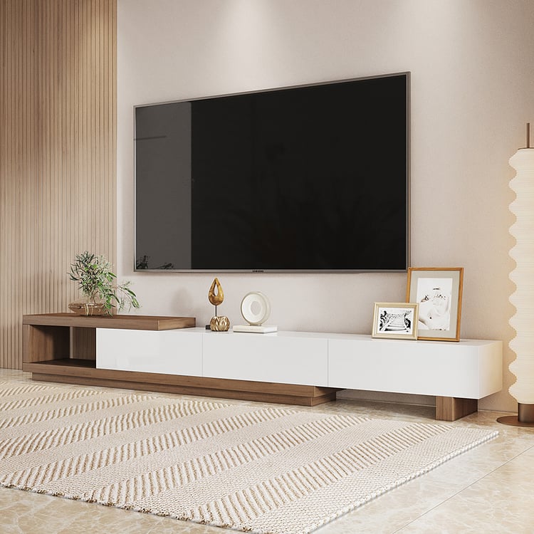 Quoint 71"-100" Extendable TV Stand with 3 Drawers & Light