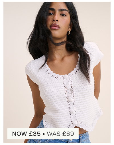 White Crochet Trim Top
