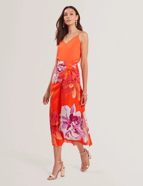 NEOA Bold Floral Print Wrapover Midi Skirt