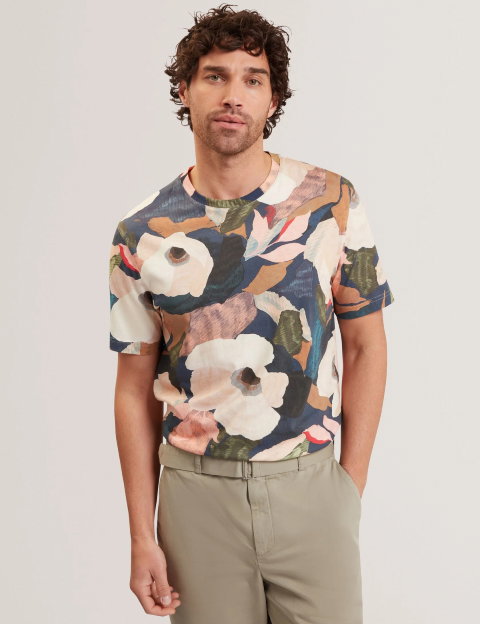 DOWLLE Garden Print Crew Neck Cotton T-Shirt