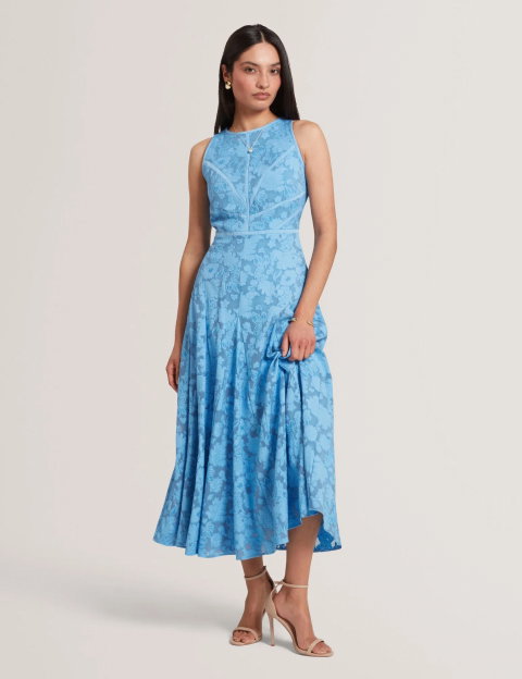 LEESAA Floral Texture Sleeveless A-Line Midi Dress