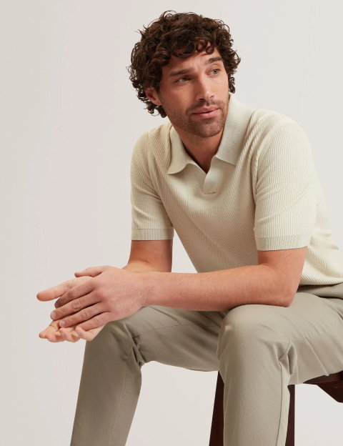AINDREA Stitched Rib Open Neck Polo Shirt