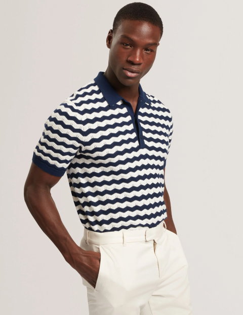 FROOBIE Wavy Stripe Merino Wool Blend Polo