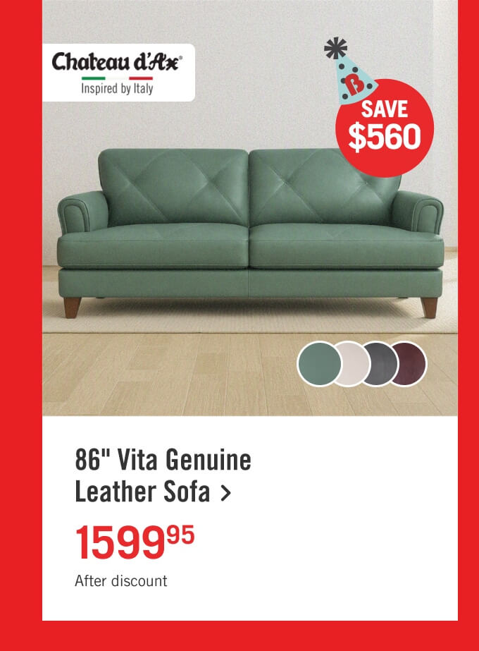 86" Vita Genuine Leather Sofa.