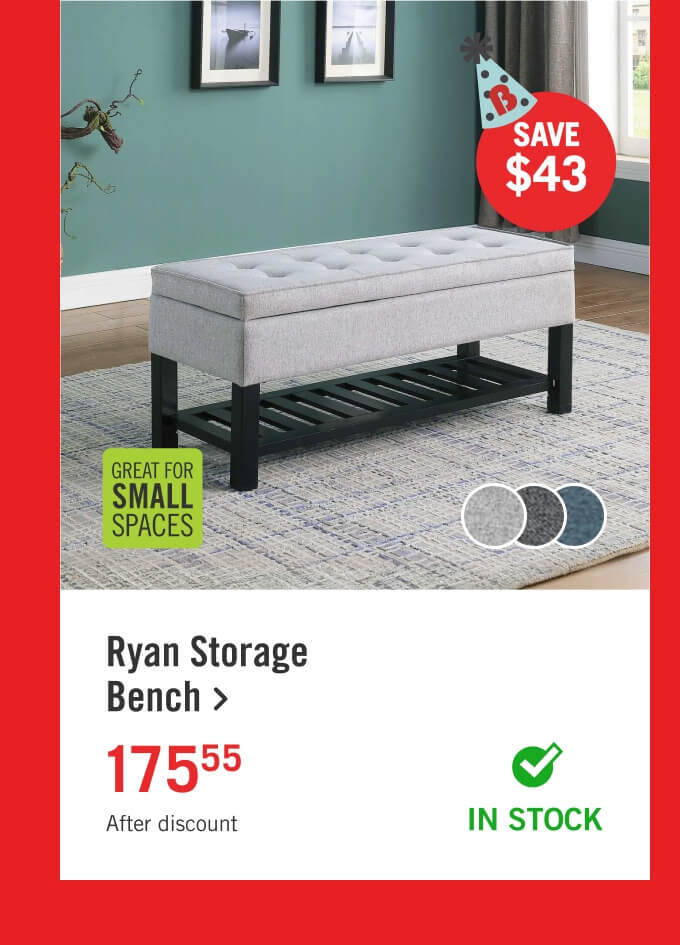 Ryan 43.5" Storage Bench with Bottom Shelf.