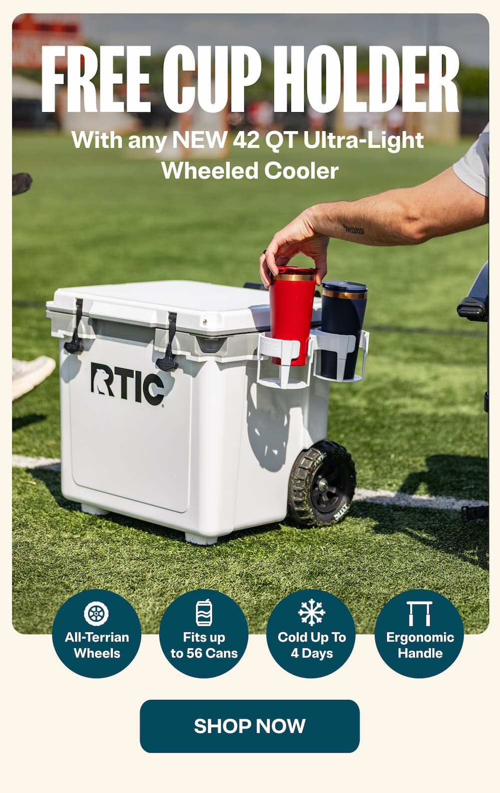Free cup holder with any new 42qt ultra-light wheeled cooler shop now