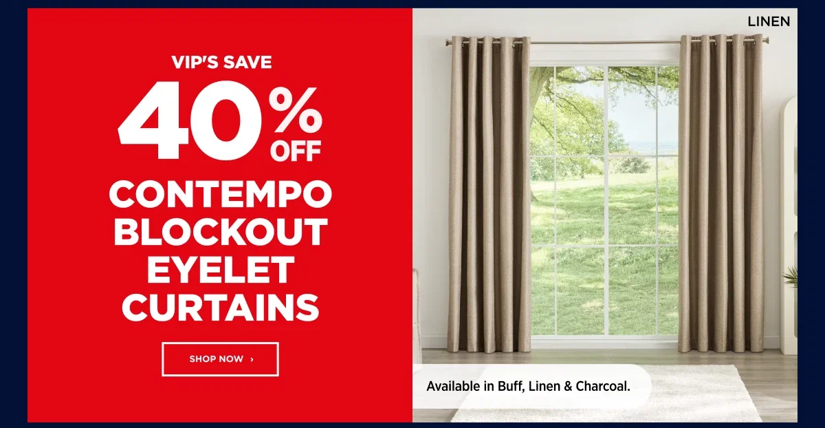 VIP 40% off Contempo Blockout Eyelet Curtains