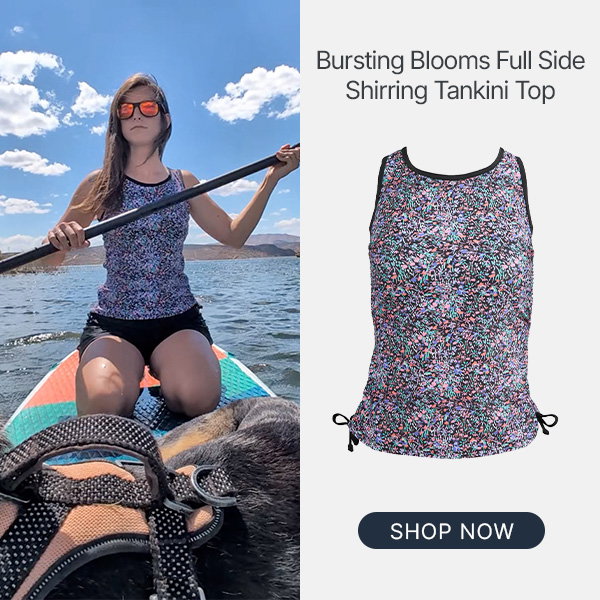 women's bursting blooms full side shirring tankini top