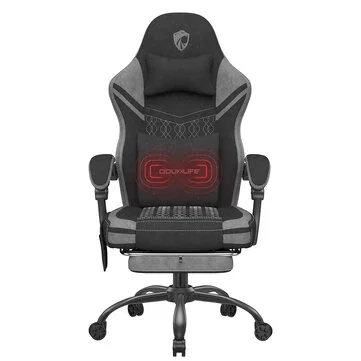 Douxlife GC-RC05 Fabric Gaming Chair Massage with Pocket Spring Widened Cushion High Back Ergonomic Footrest Lumbar Support Upgraded Office Chair