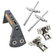 Shelf drilling jig, supports and hinges