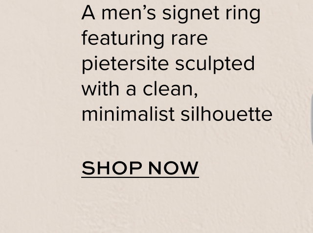 A men’s signet ring featuring rare pietersite sculpted with a clean, minimalist silhouette