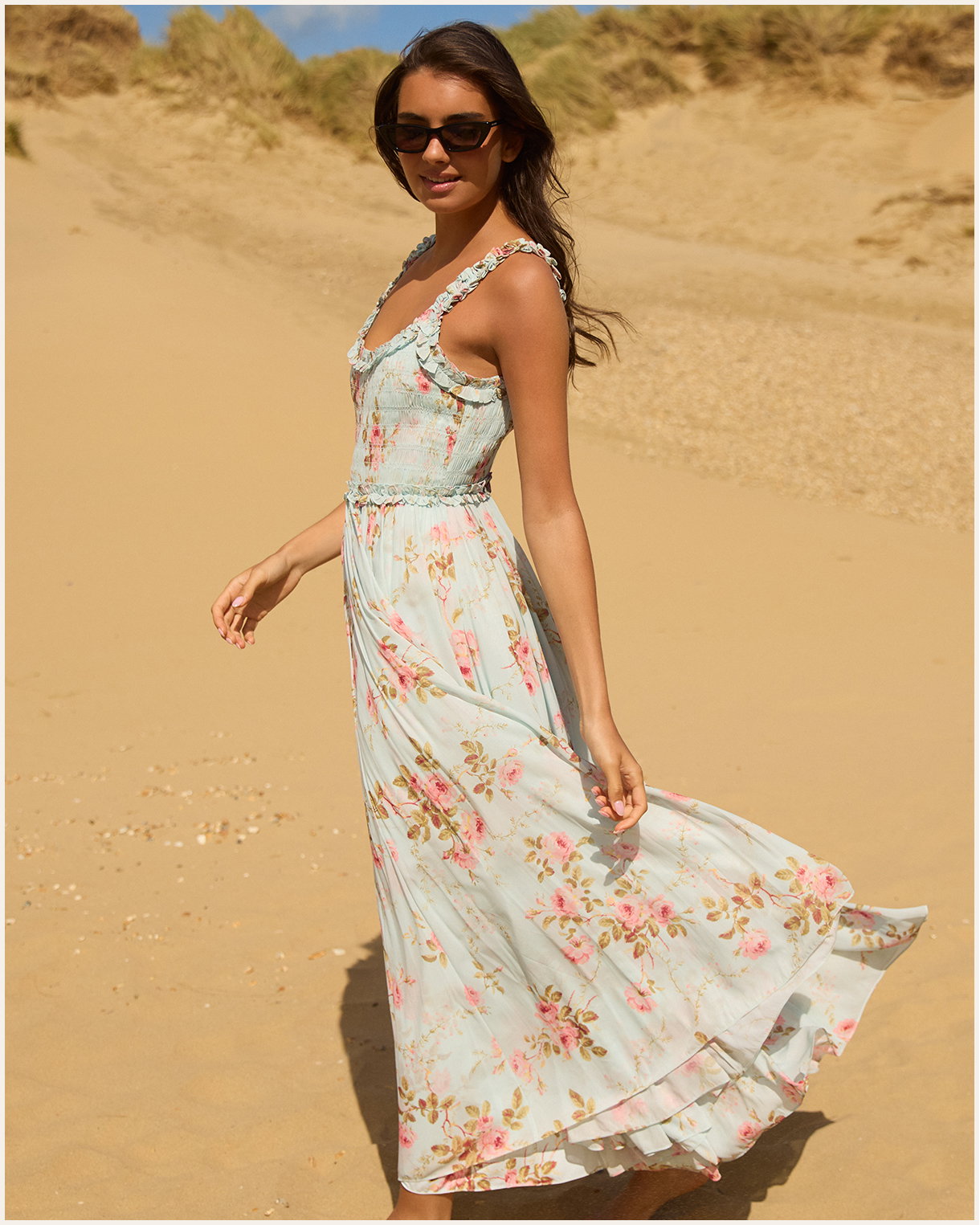 Summer's Rose Chiffon Smocked Cami Ankle Gown