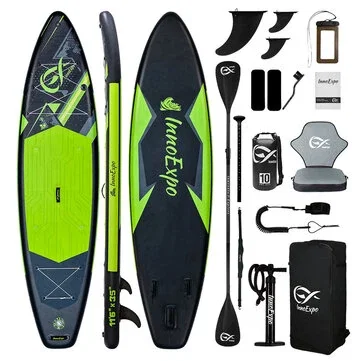 [EU Direct] InnoExpo 350*89*15CM Extra-large Inflarable Paddle Board With Seat Load 230kg Stable for Beginners Large Capacity All-round Board Surfboard For All Skills Perfect for Solo 2+1 Family Sea & Touring