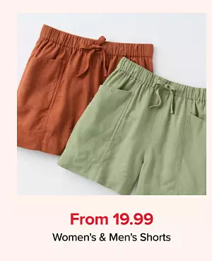From 17.99 womens and mens shorts. Shop now. Two pairs of different colored shorts.