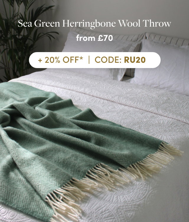 Sea Green Herringbone Pure Wool Throw