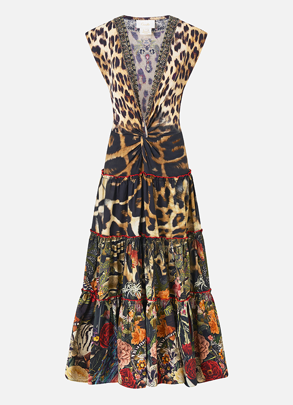 CAP SLEEVE TWIST FRONT MIDI DRESS | LEOTIGRA LAND