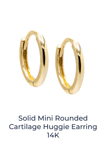 Solid Mini Rounded Cartilage Huggie Earring 14K