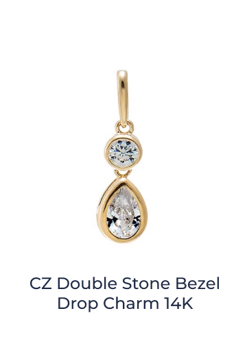 CZ Double Stone Bezel Drop Charm 14K