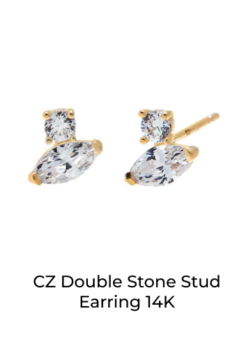 CZ Double Stone Stud Earring 14K