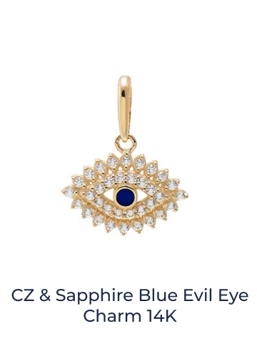 CZ & Sapphire Blue Evil Eye Charm 14K