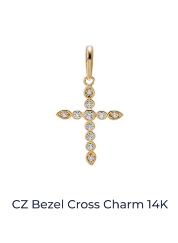 CZ Bezel Cross Charm 14K